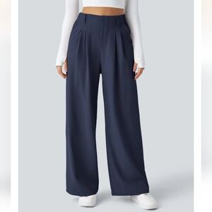 NWT Halara High Waisted Wide Leg Pants L Petite Dark Blue Waffle Pocket Work